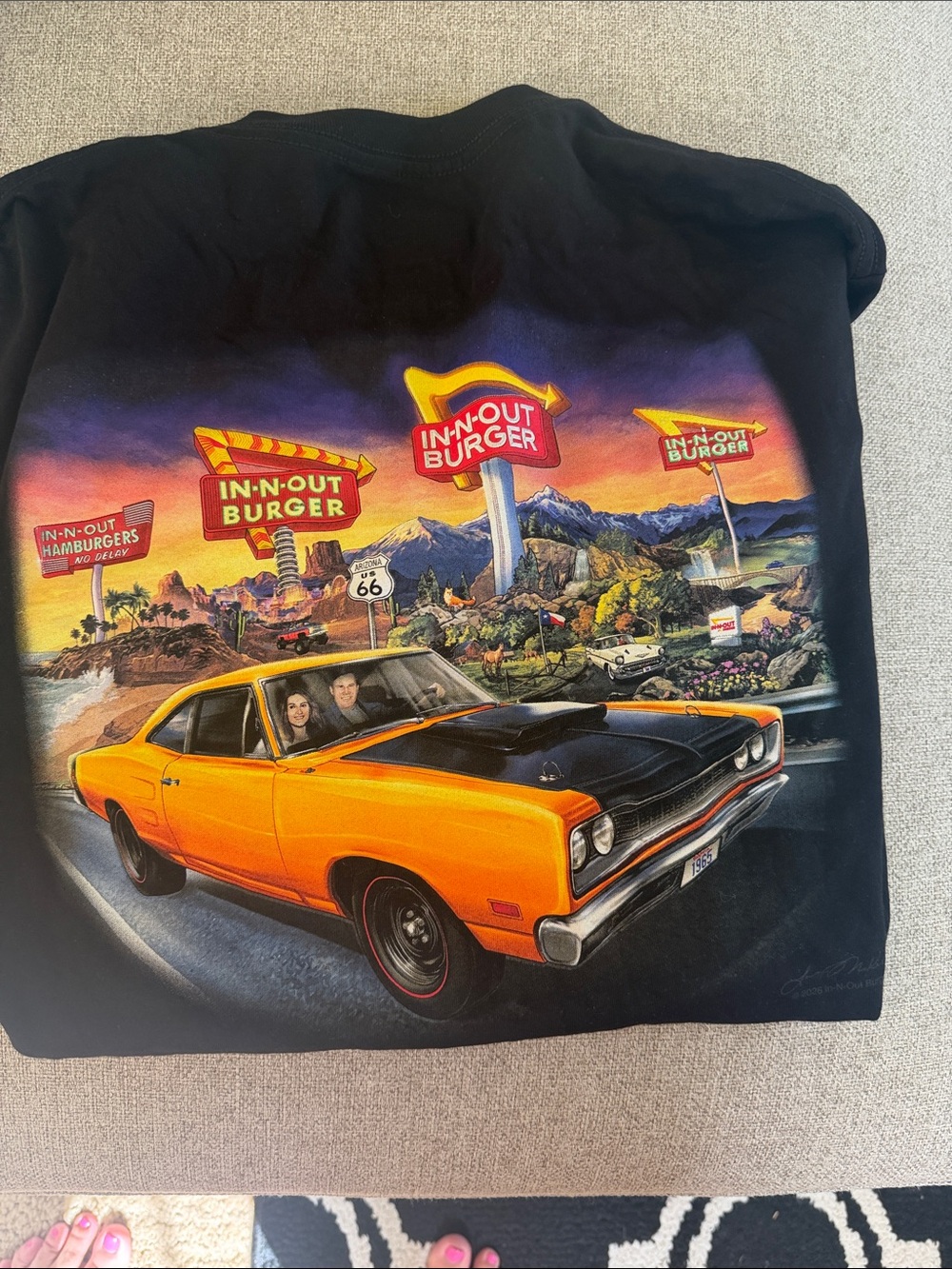 In-N-Out Burger Vintage Graphic Tee — Orange & Black Muscle Car